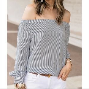 Cabi Silk striped off the shoulder top